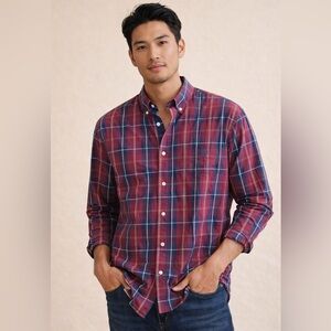 Chaps Plaid Button Down Shirt Men’s Large Red Blue Classic Fit